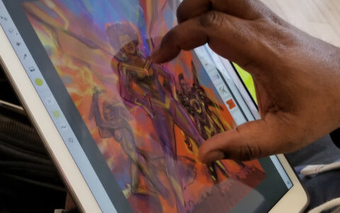 Ken Lashley using Adobe Gemini drawing app at MoCCA Arts Festival 2019